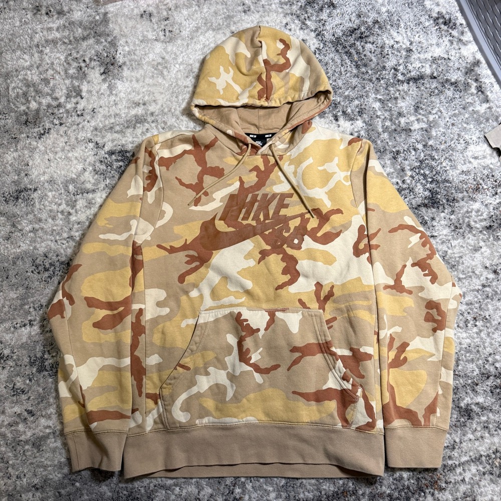 Nike SB Mens Desert Camo Pullover Hoodie Tan Brown Fleece AJ9733-234 Size M